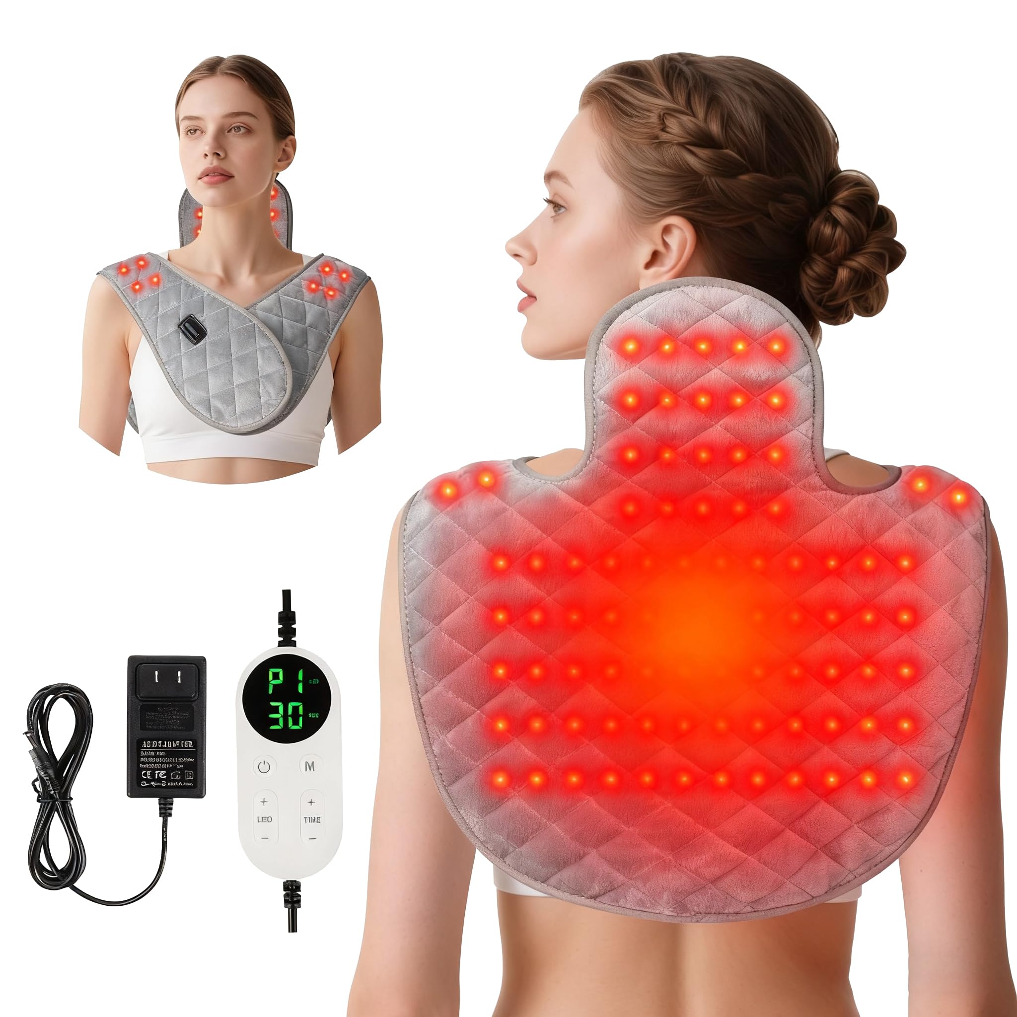 Ziptly red light therapy belt worn on the shoulder for soothing warmth.