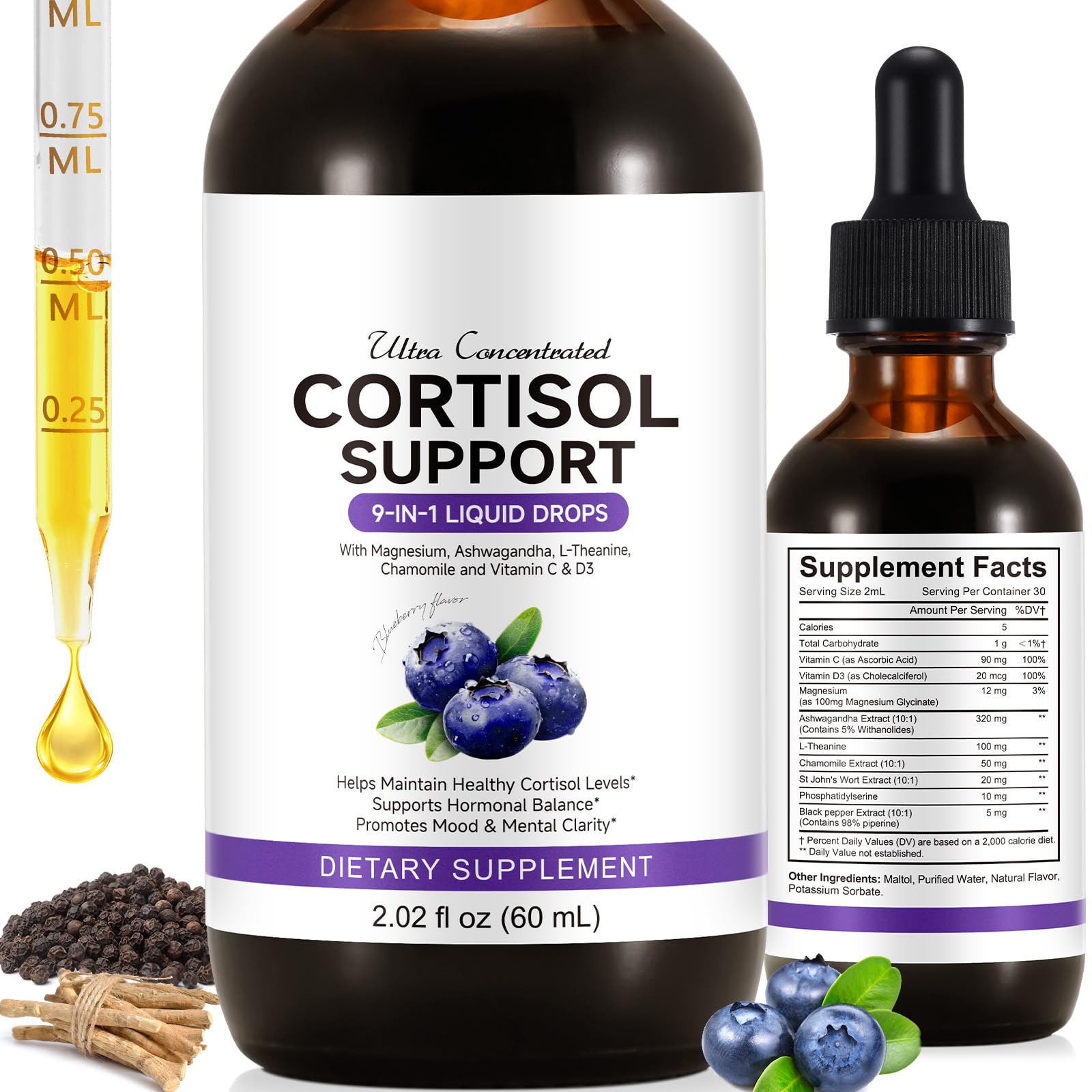 ZIXBMHYJ cortisol drops bottle held in hand, suggesting calm-day potential.