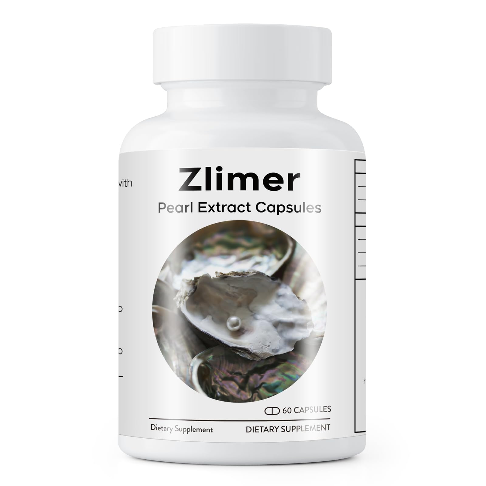 Zlimer Organic Pearl Powder Capsules bottle shows ocean-sourced purity for daily use.