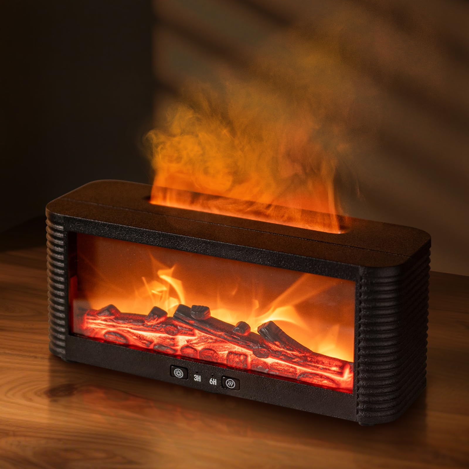 Znvyxhom fireplace diffuser with warm-mist glow enhances ambiance and relaxation.
