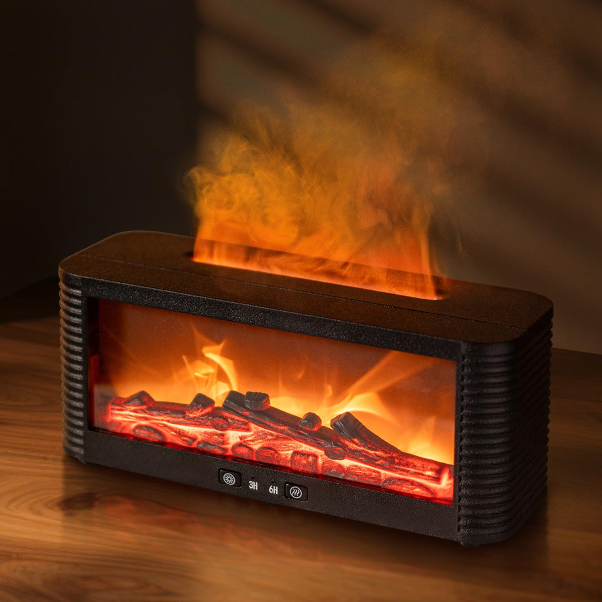 Znvyxhom fireplace diffuser with warm-mist glow enhances ambiance and relaxation.