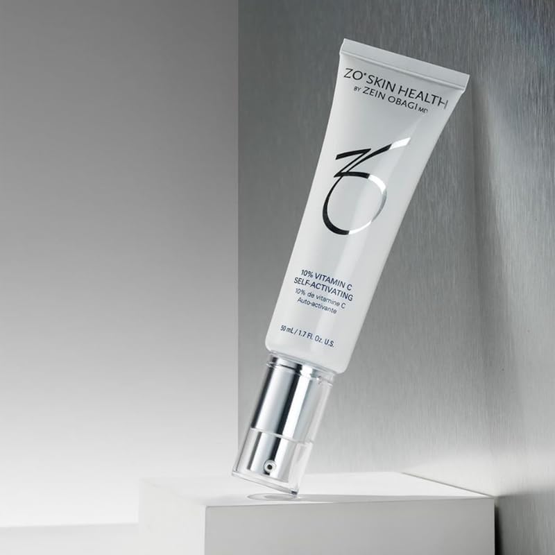 Close-up of ZO SKIN HEALTH 10% Vitamin C serum pump for radiant skin.