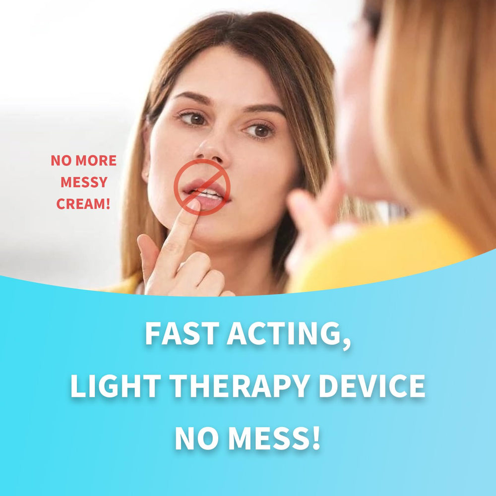 Zobosin wand near the ears for soothing light therapy use.