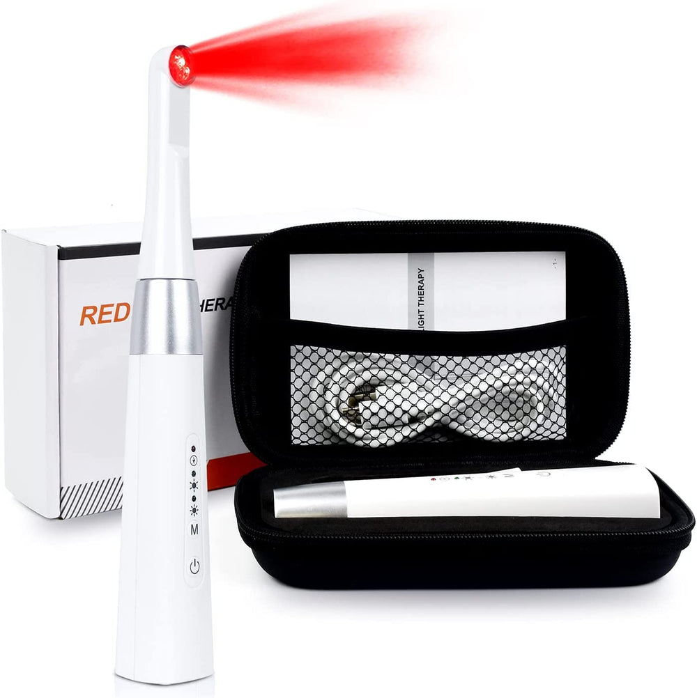 Zobosin red light wand applied to the face for non-invasive skin support.