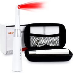 Zobosin red light wand applied to the face for non-invasive skin support.