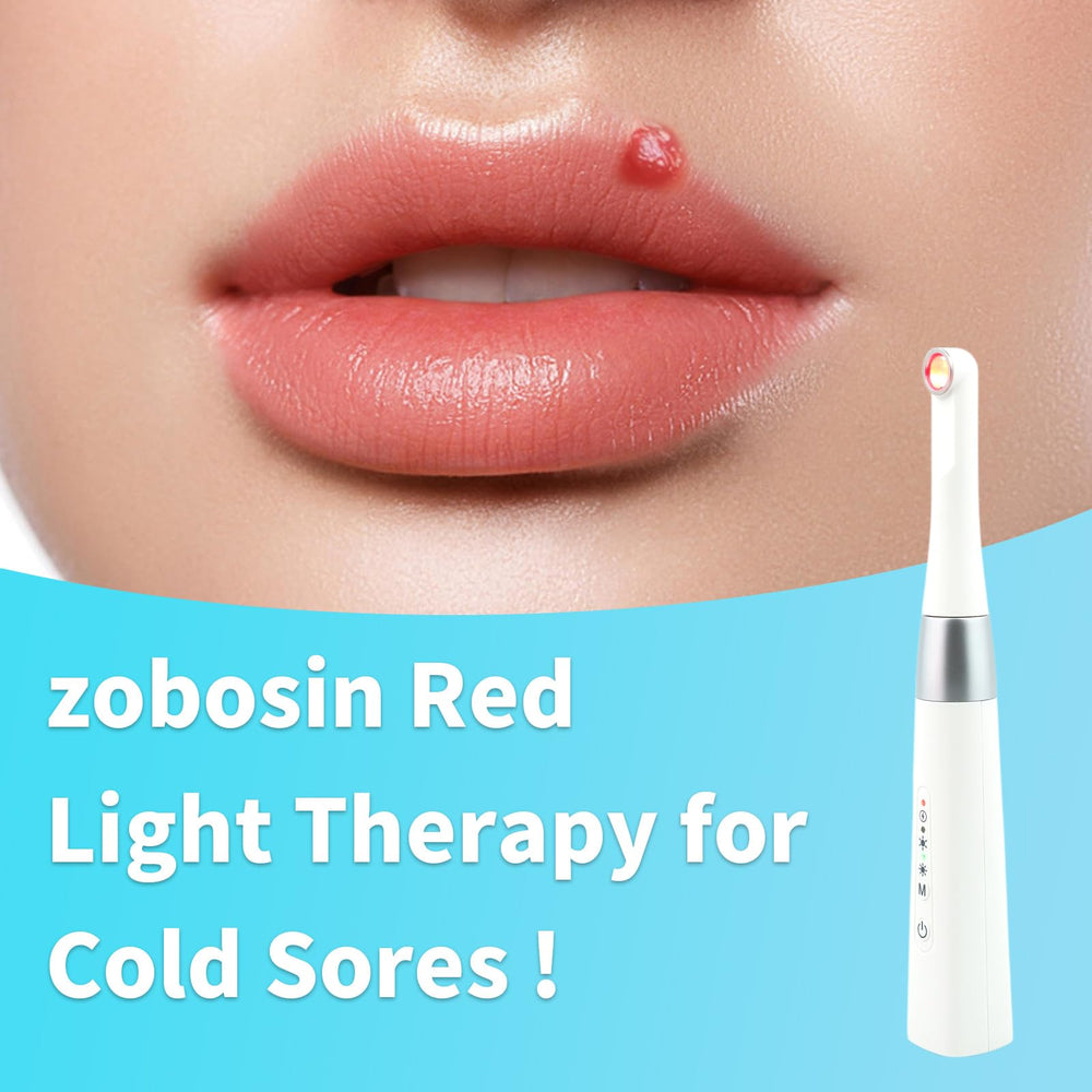 Zobosin wand focused on lips for gentle, drug-free cold sore care.