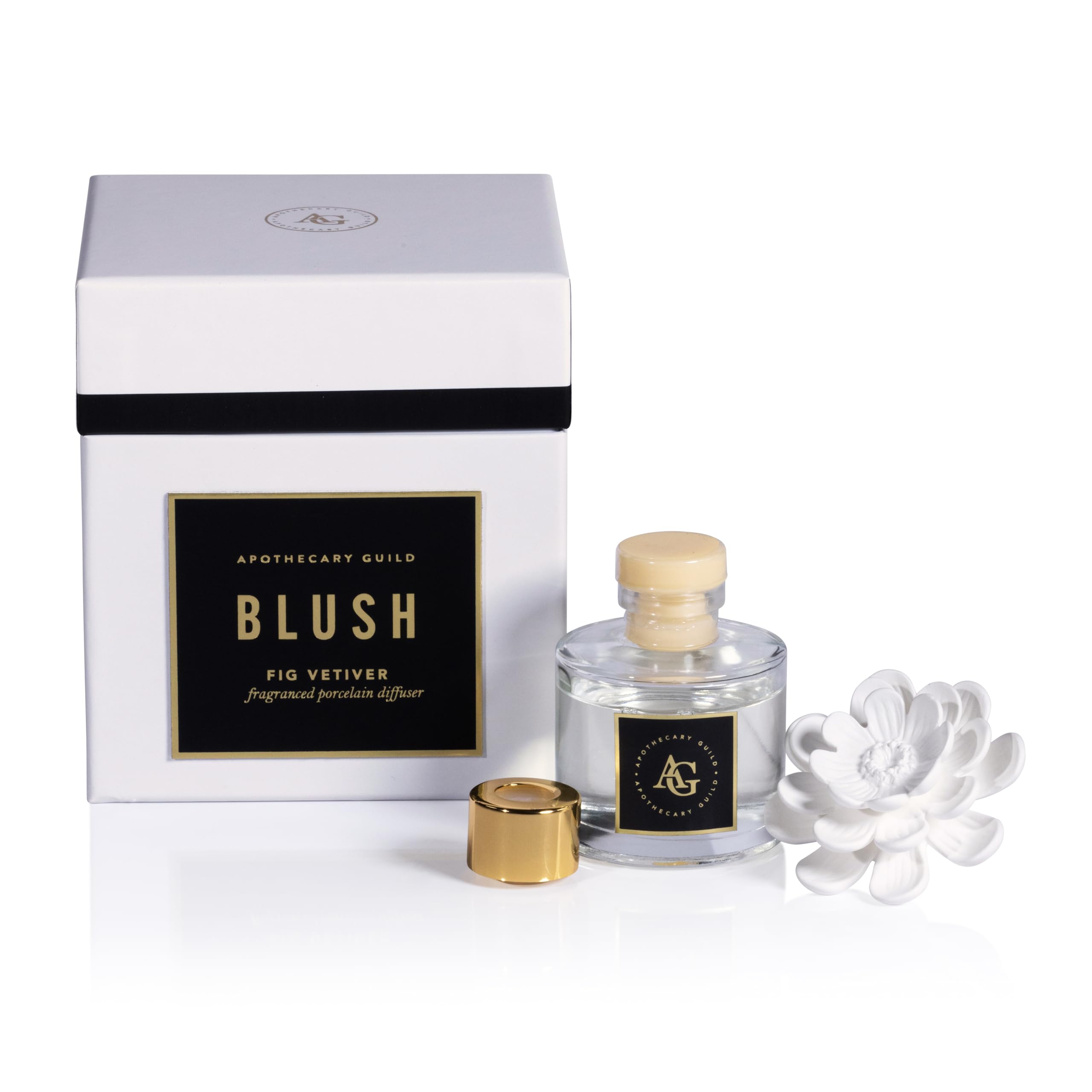 Zodax Apothecary Guild Blush porcelain diffuser flower detail enhances decor