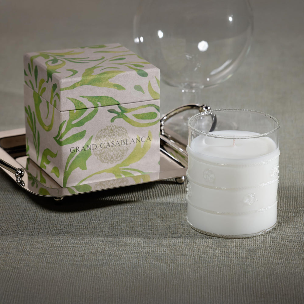 Zodax Grand Casablanca Water Lotus 12 oz candle in a glass jar