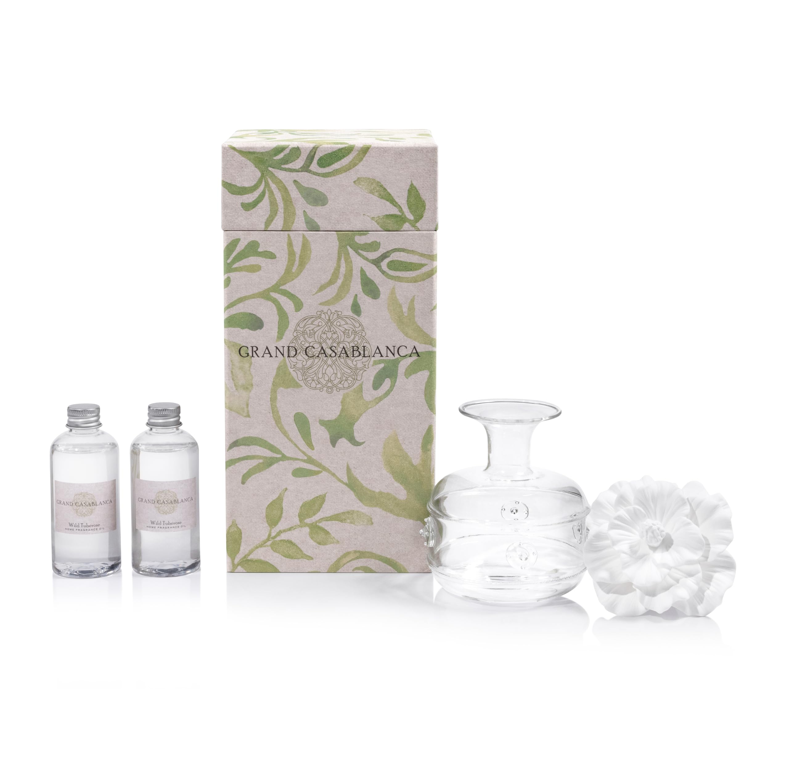 Zodax Grand Casablanca diffuser porcelain flower adds decorative charm to a bedroom