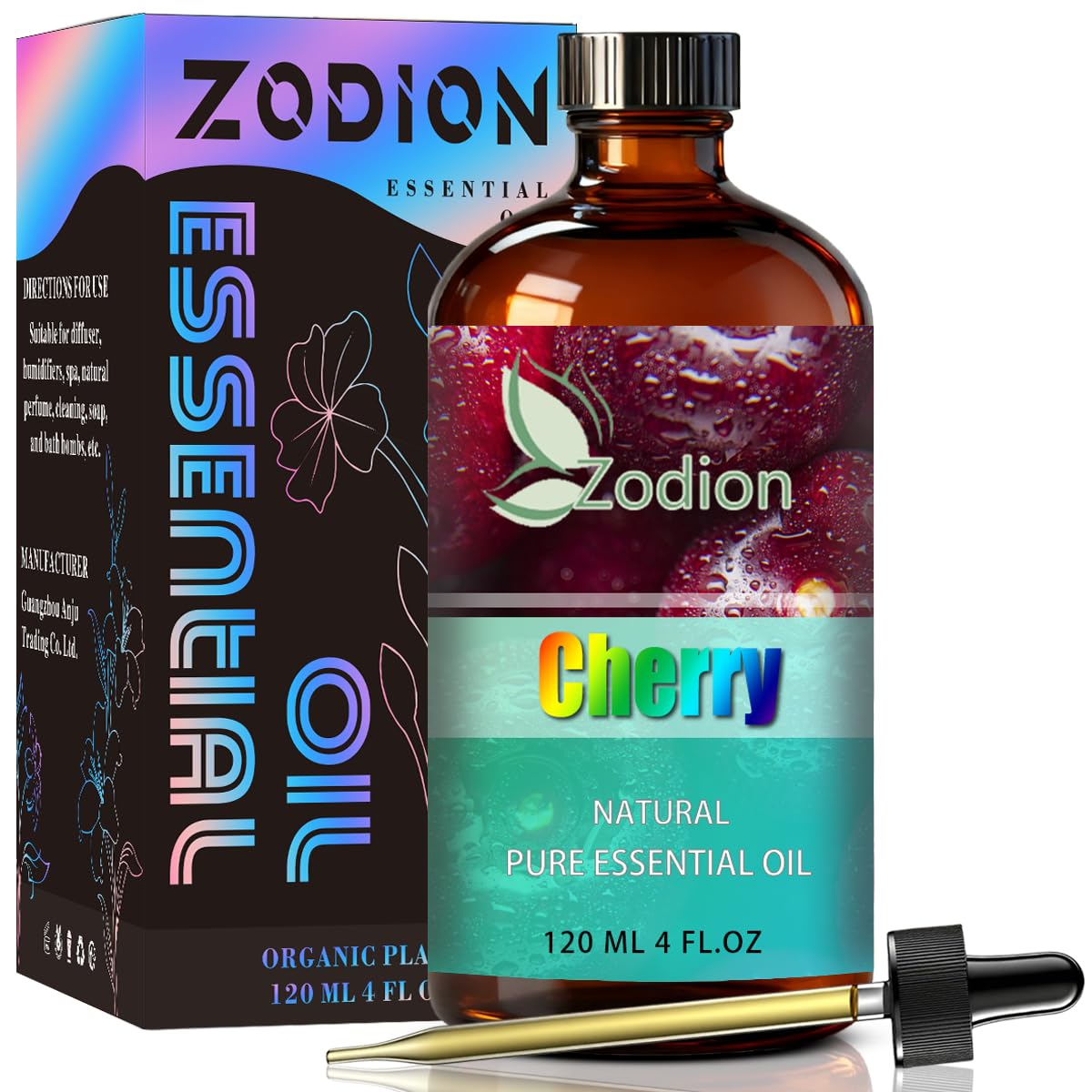 ZODION Cherry Essential Oil bottle with dropper for easy diffuser use.