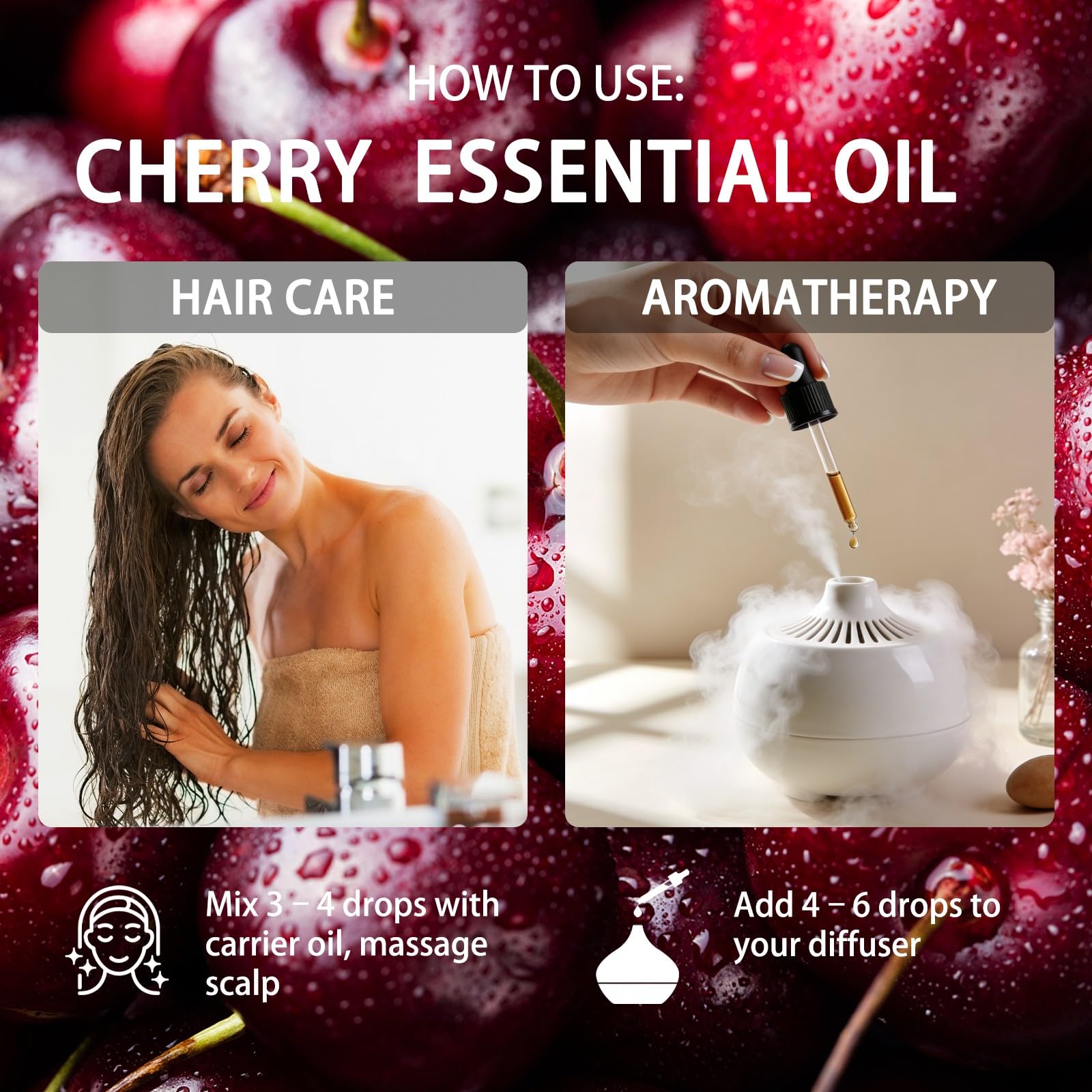ZODION Cherry oil used in massage or spa-like routine.