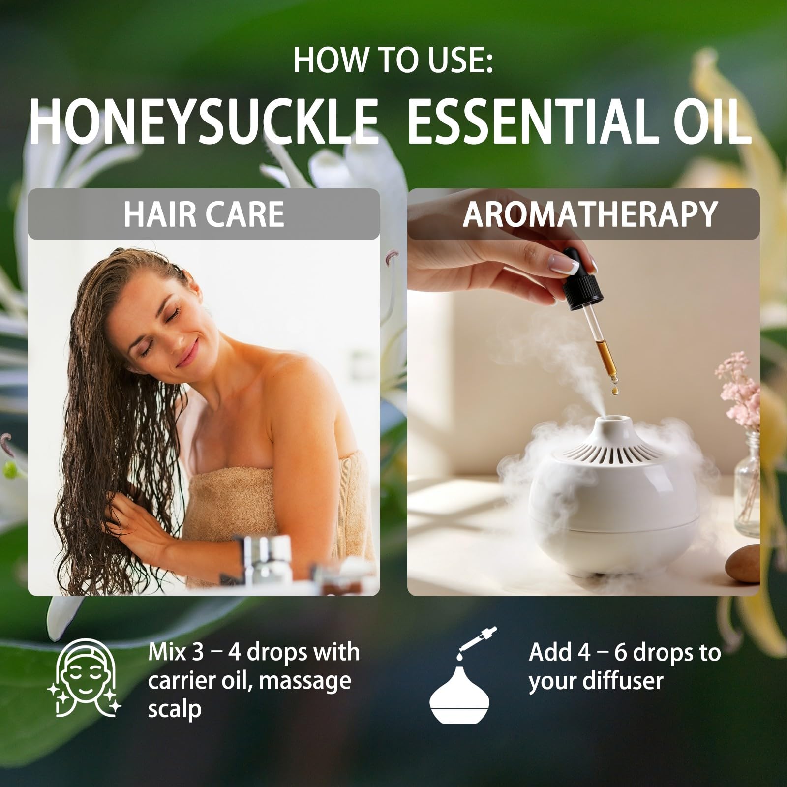 ZODION Honeysuckle amber glass packaging protects oil quality.