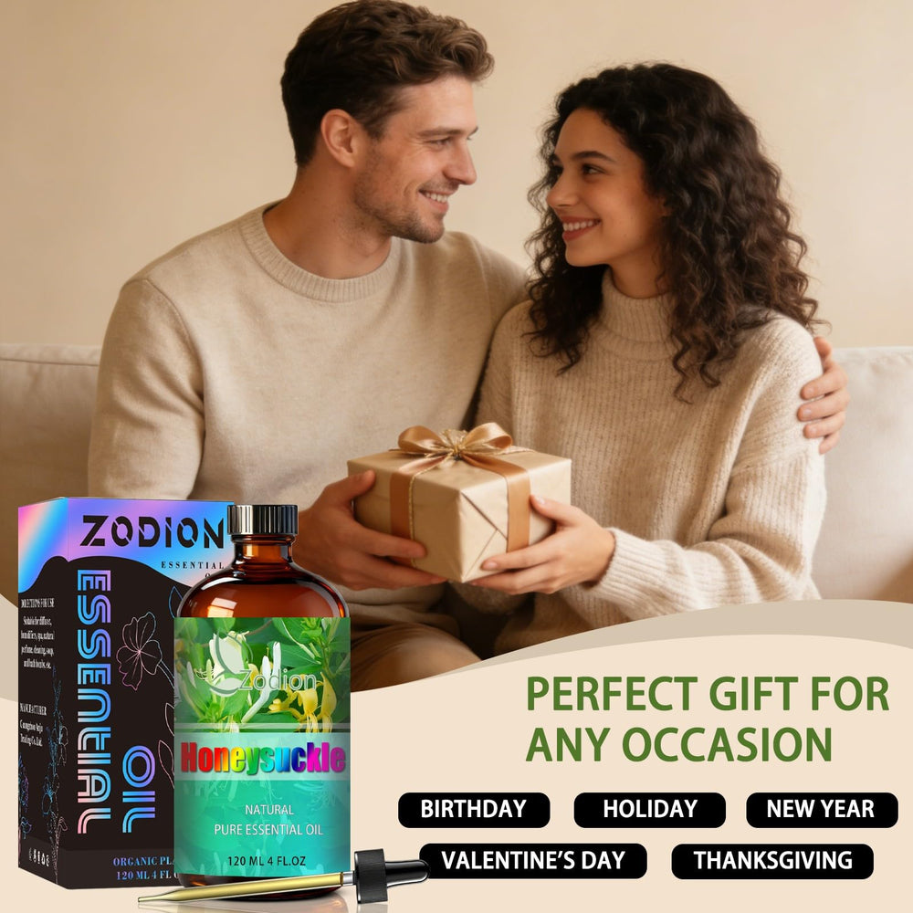 ZODION Honeysuckle essential oil for massage and skincare routines.