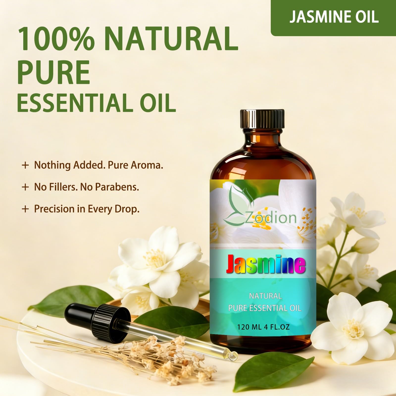 ZODION Jasmine oil for diffuser use promotes calm and focus during yoga.