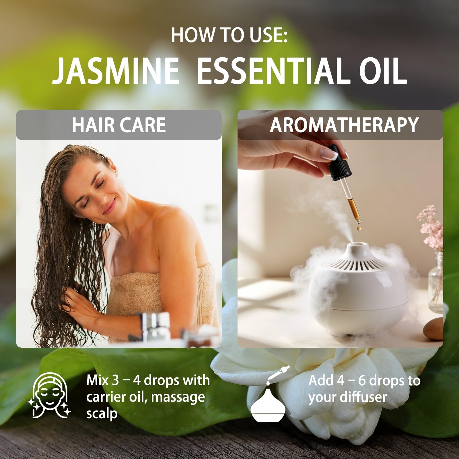 ZODION Jasmine oil for skin and hair care supports relaxing massages.