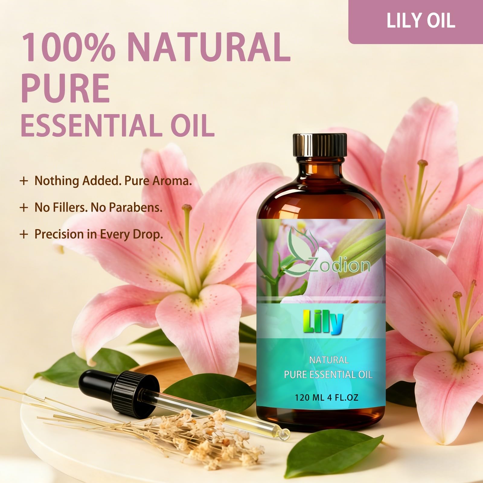 ZODION Lily essential oil diffuser aroma filling a room with calm ambiance.