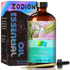 ZODION Lily essential oil bottle in amber glass for pure aroma and safe storage.