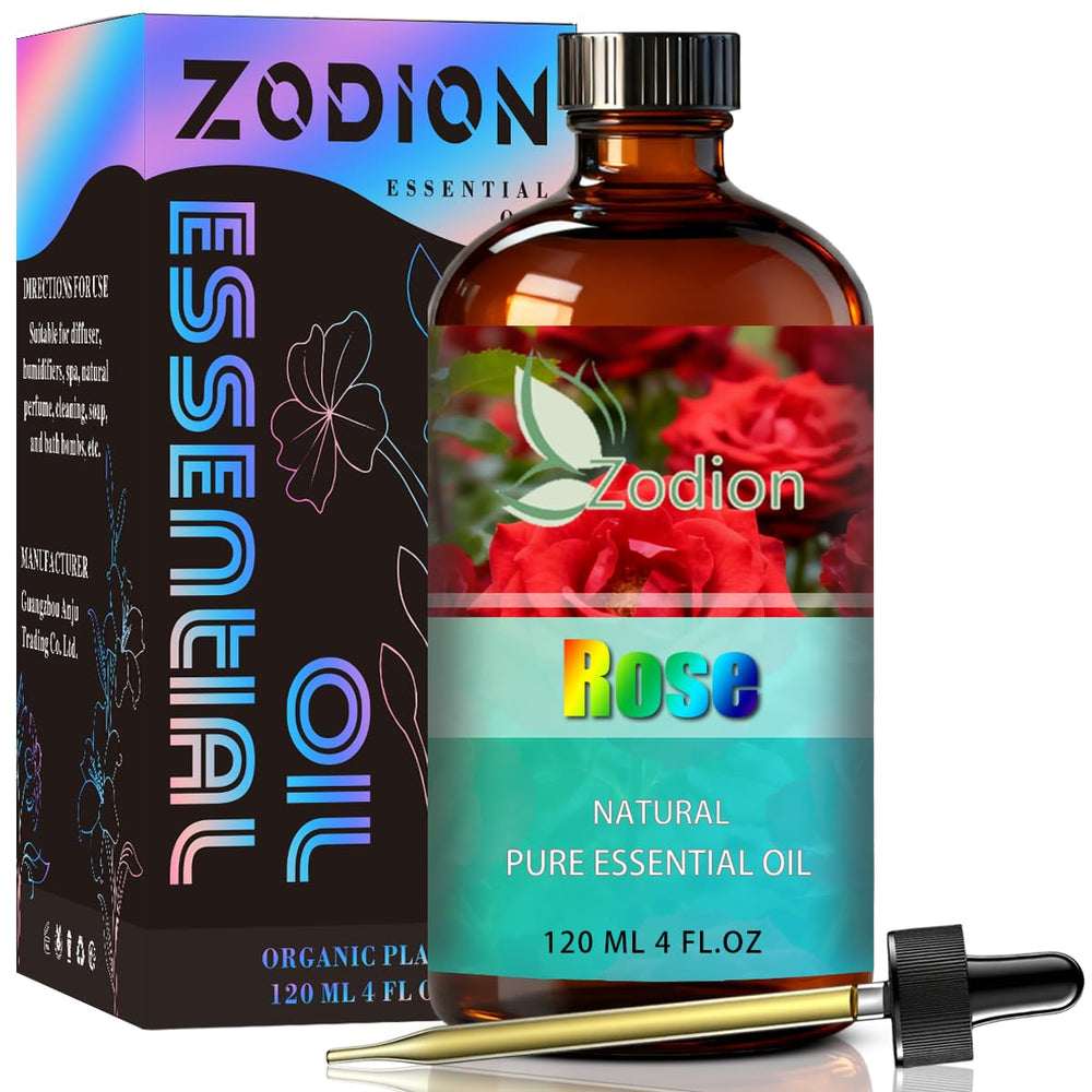 ZODION Rose Essential Oil bottle ready for diffuser or bath.