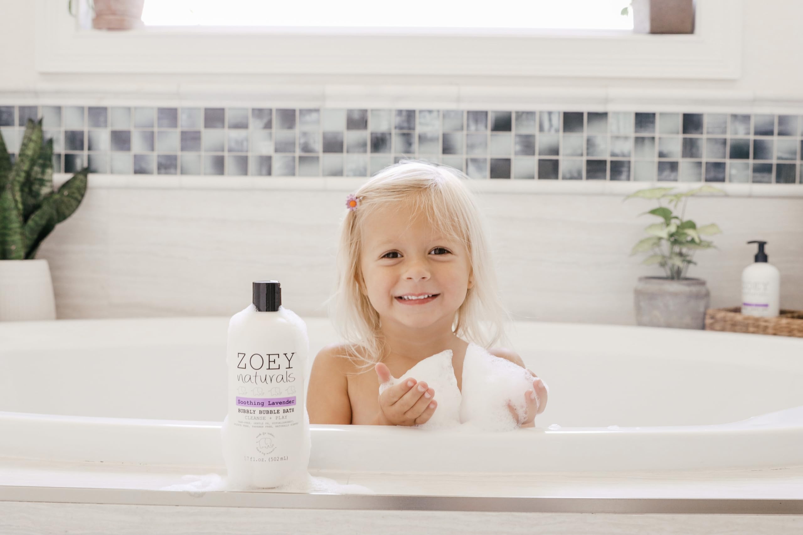 Zoey Naturals bubble bath suits bedtime wind-down and morning refresh.