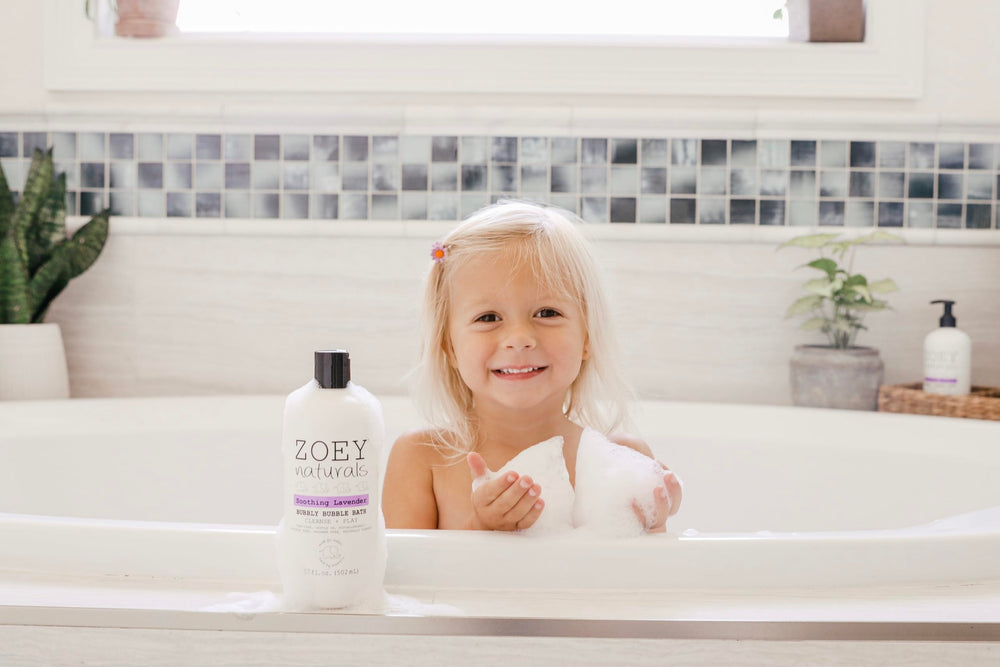 Zoey Naturals bubble bath suits bedtime wind-down and morning refresh.