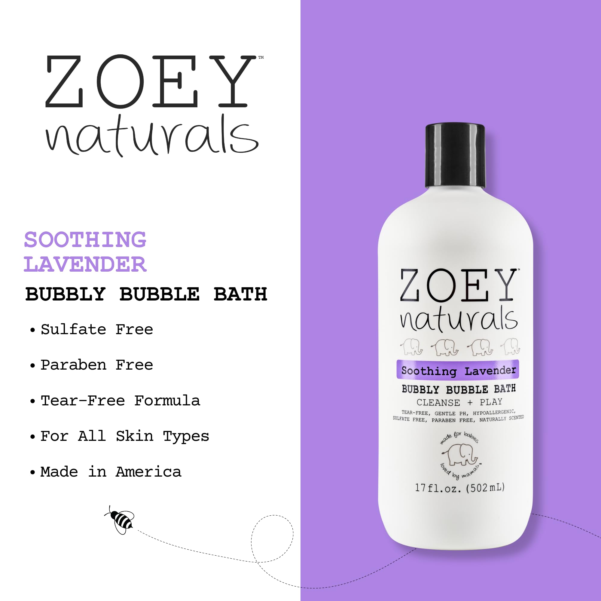 Zoey Naturals bubble bath pump, easy tear-free application during bath.