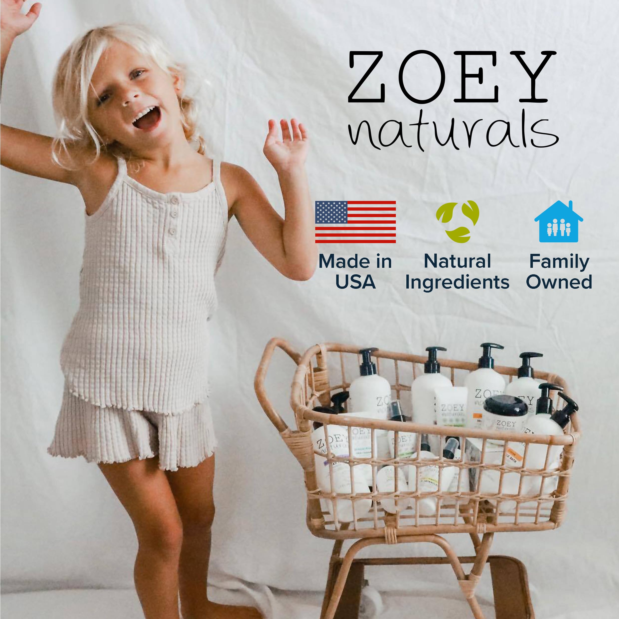 Kids enjoy bath time with Zoey Naturals lavender bubble bath scent.