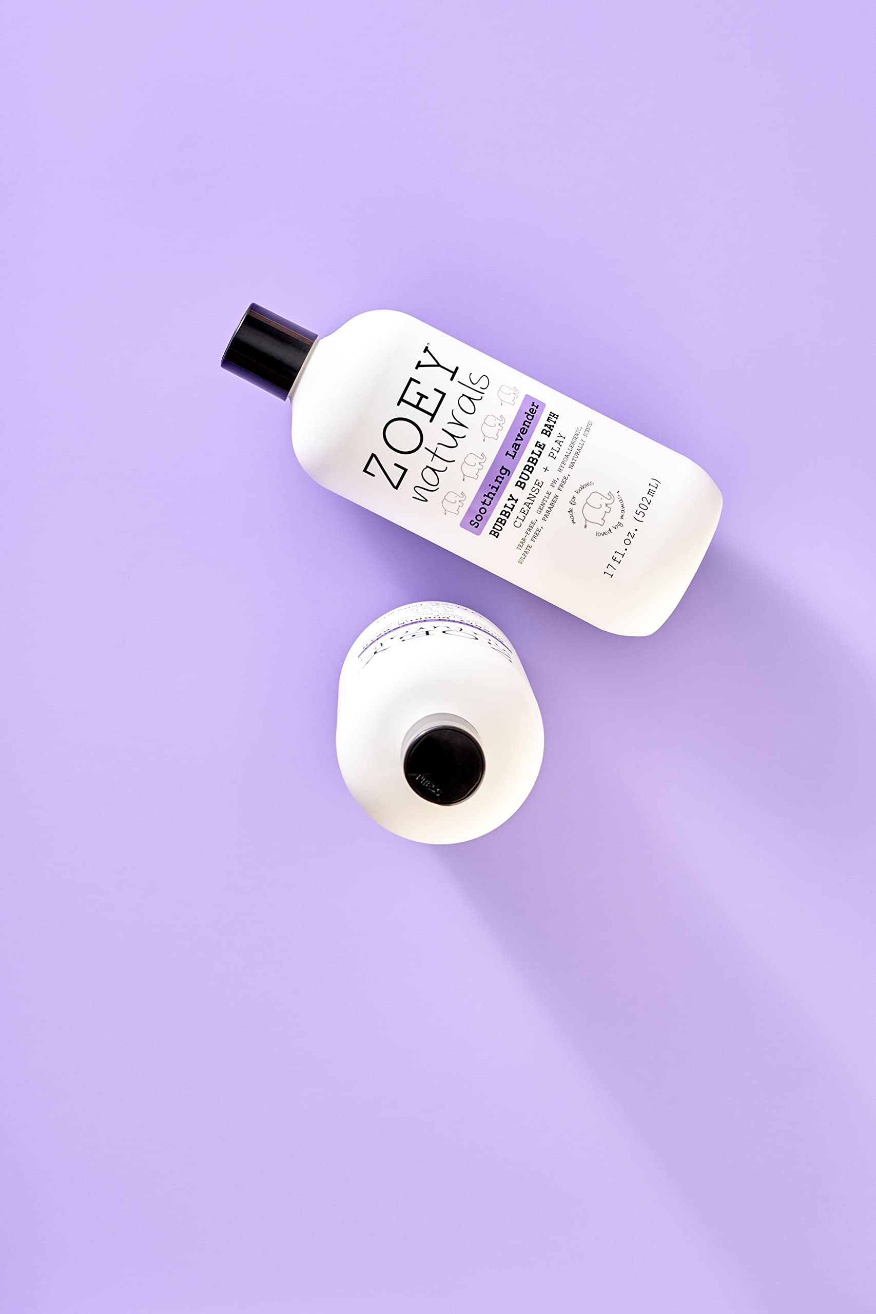 Eco-friendly packaging for Zoey Naturals bubble bath.