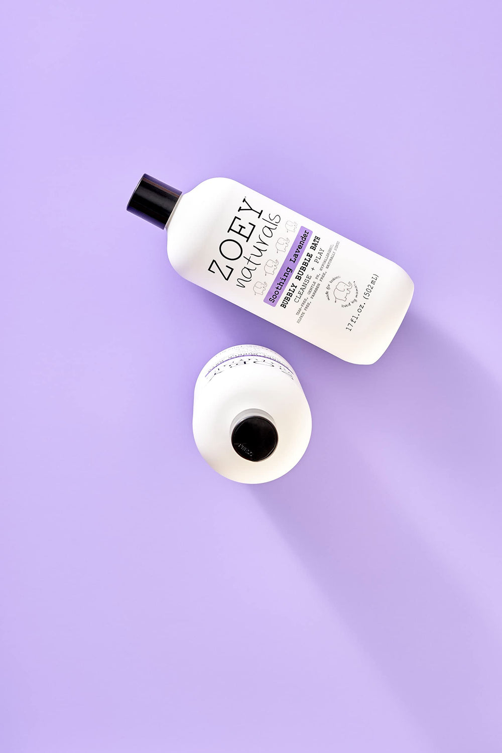 Eco-friendly packaging for Zoey Naturals bubble bath.