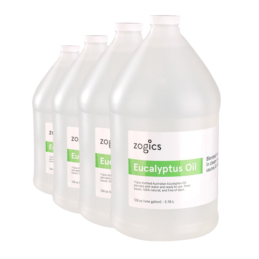 Zogics steam room spray bottle with eucalyptus aroma for invigorating steam sessions.