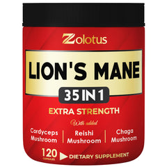 Zolotus 35in1 Lions Mane bottle packaging for easy daily use and premium quality.