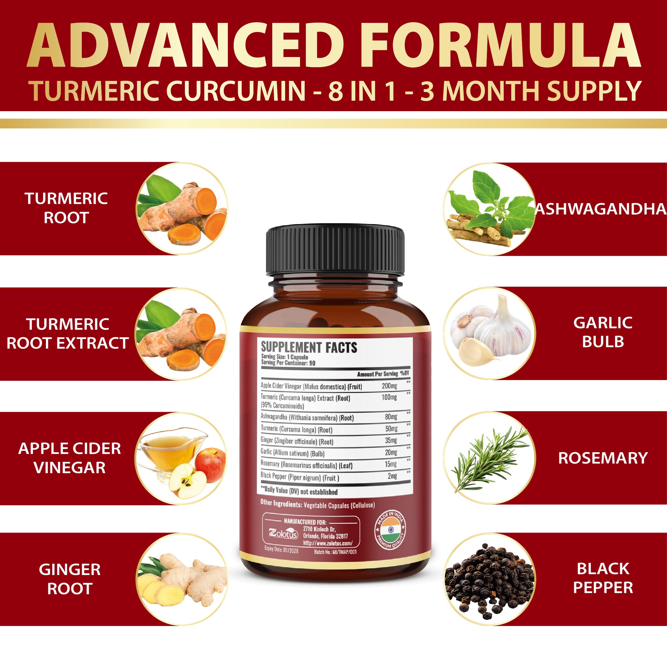Zolotus bottle with 90 capsules, ideal for a simple daily routine.