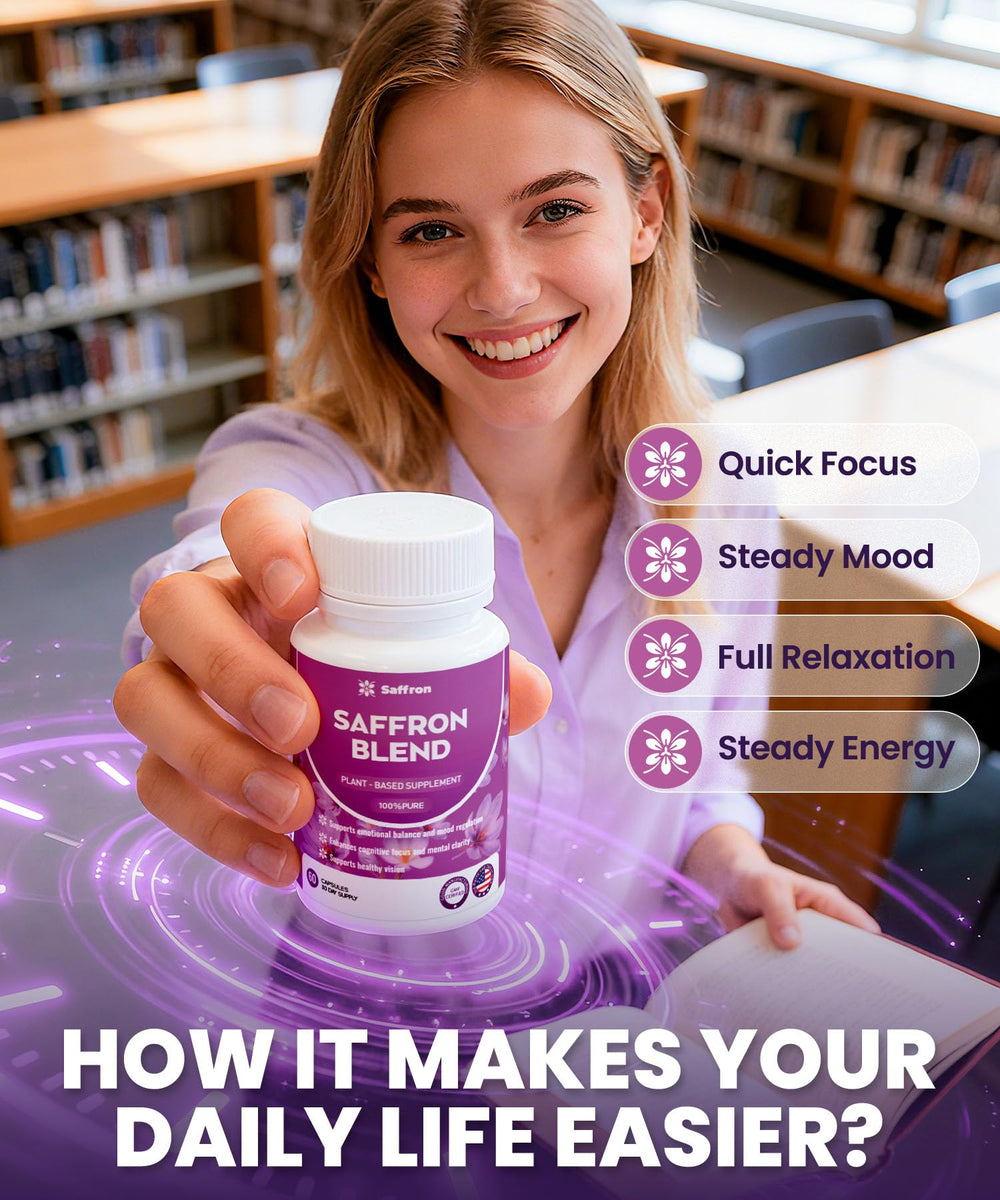 ZonaVitalis saffron ingredient blend visual highlights saffron with adaptogens for focus support.