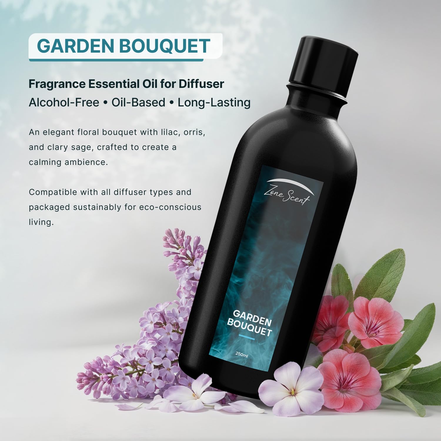 Zone Scent Garden Bouquet lilac top-note highlights fresh fragrance for bright rooms.