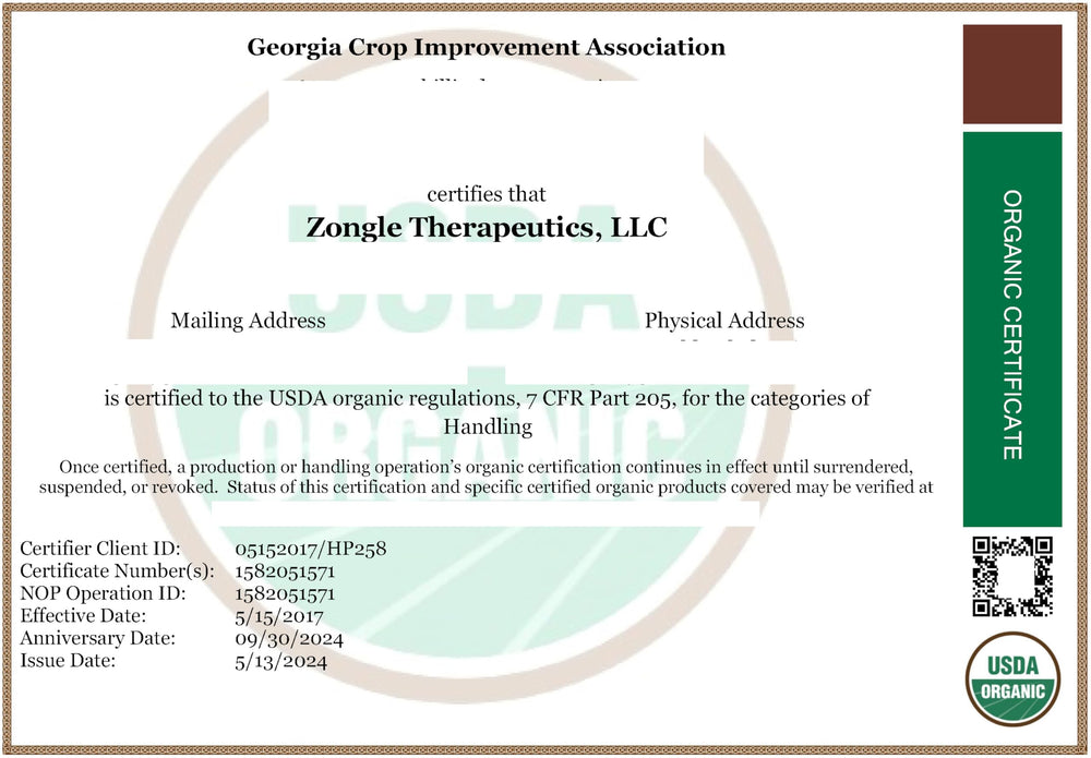 USA-bottled cedarwood oil from Zongle Therapeutics, tested for safety.