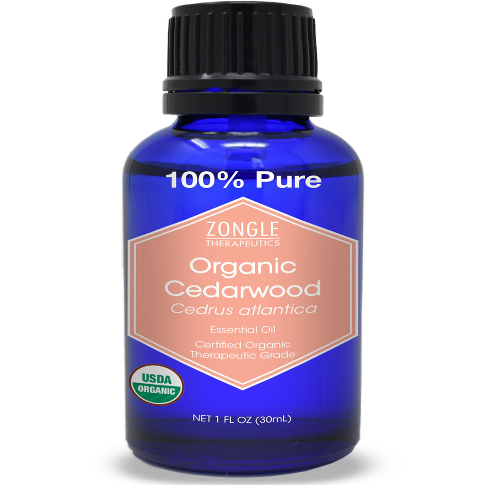 Zongle Therapeutics cedarwood oil bottle—pure organic for scalp care.