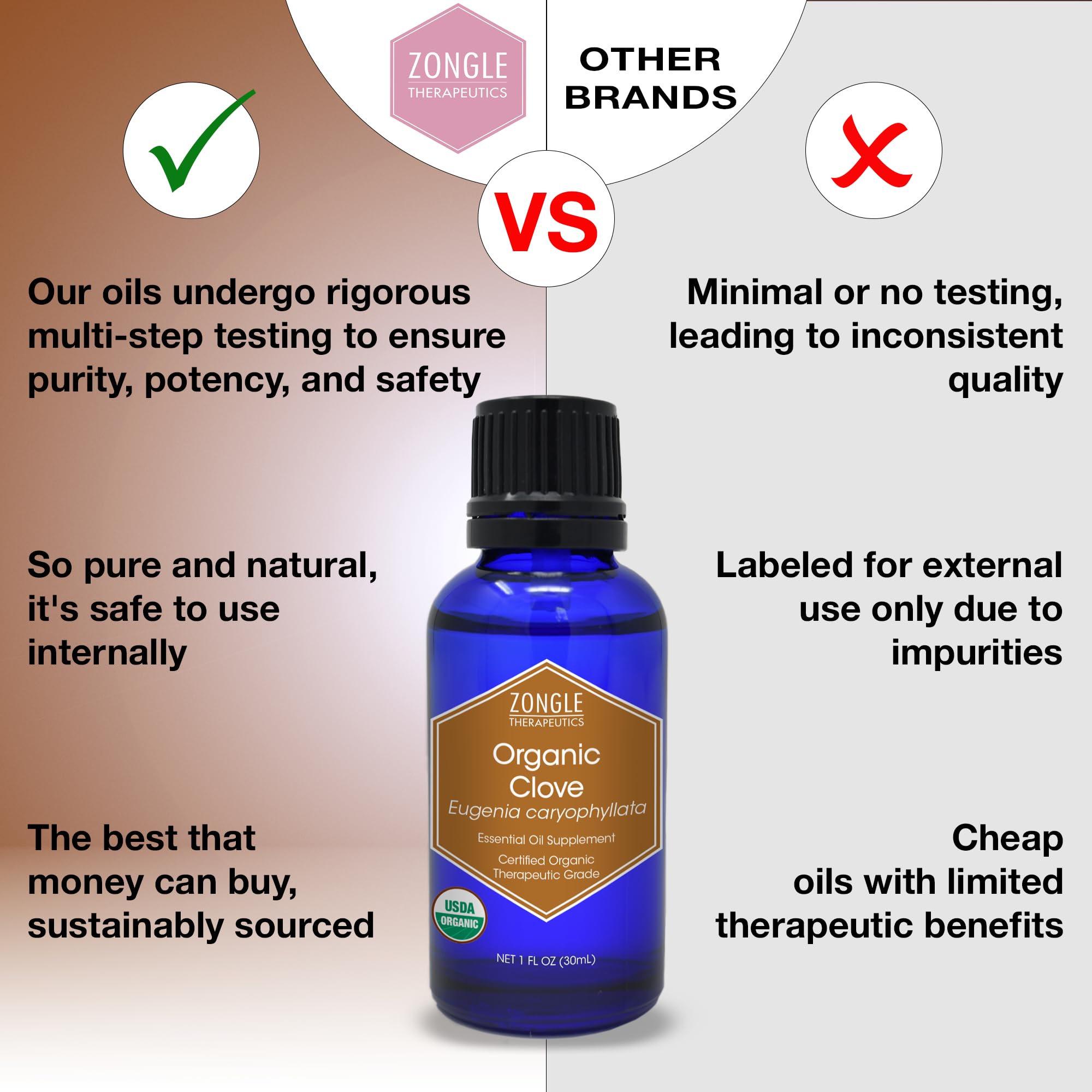 Zongle Therapeutics organic clove oil bottle ready for daily use.