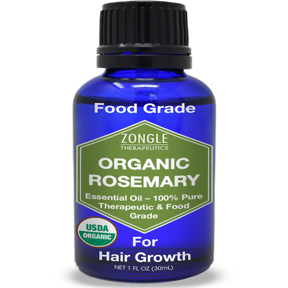 Zongle Therapeutics rosemary oil bottle shows pure edible-grade essential oil for culinary and topical use