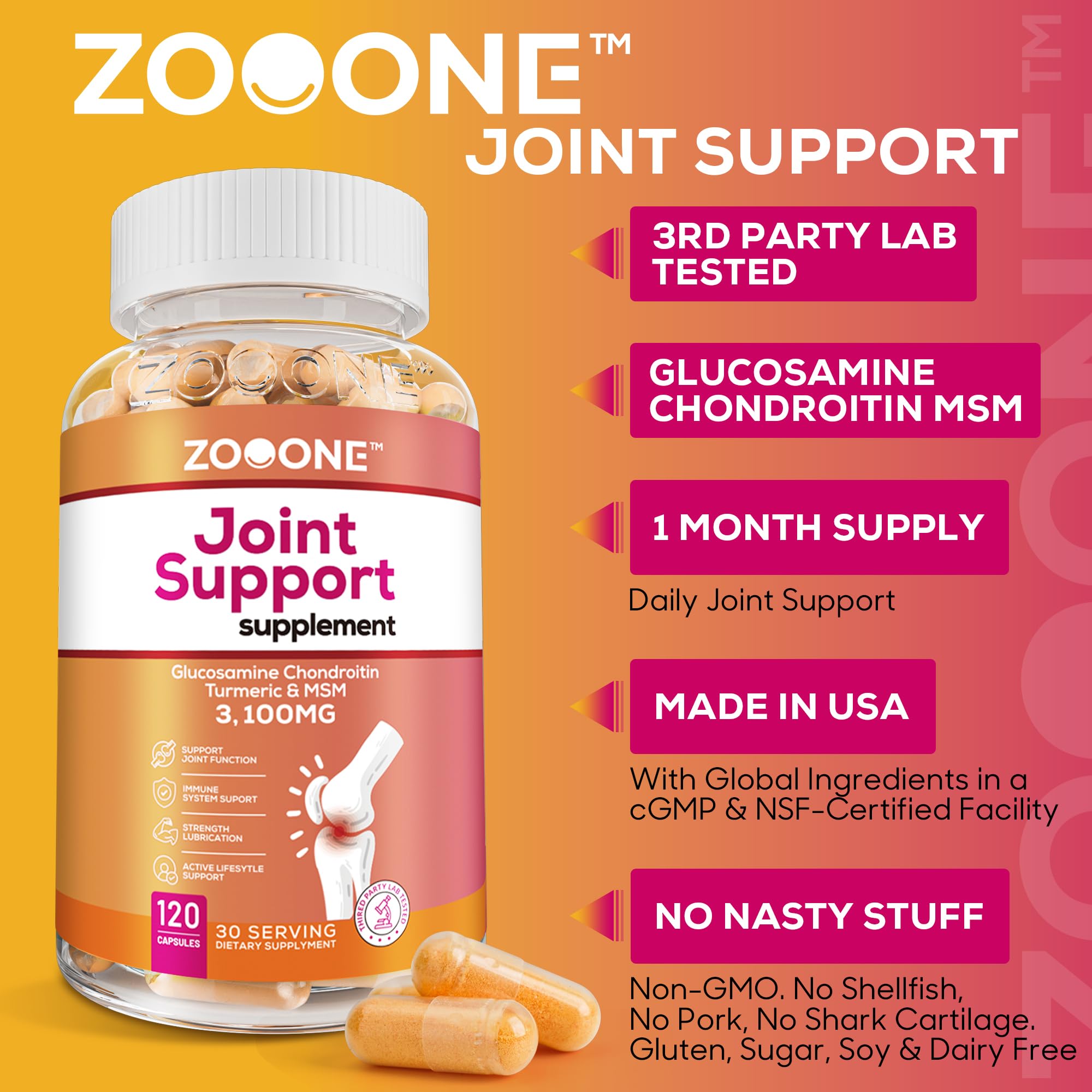 Zooone Advanced Joint Support label close-up showing key ingredients