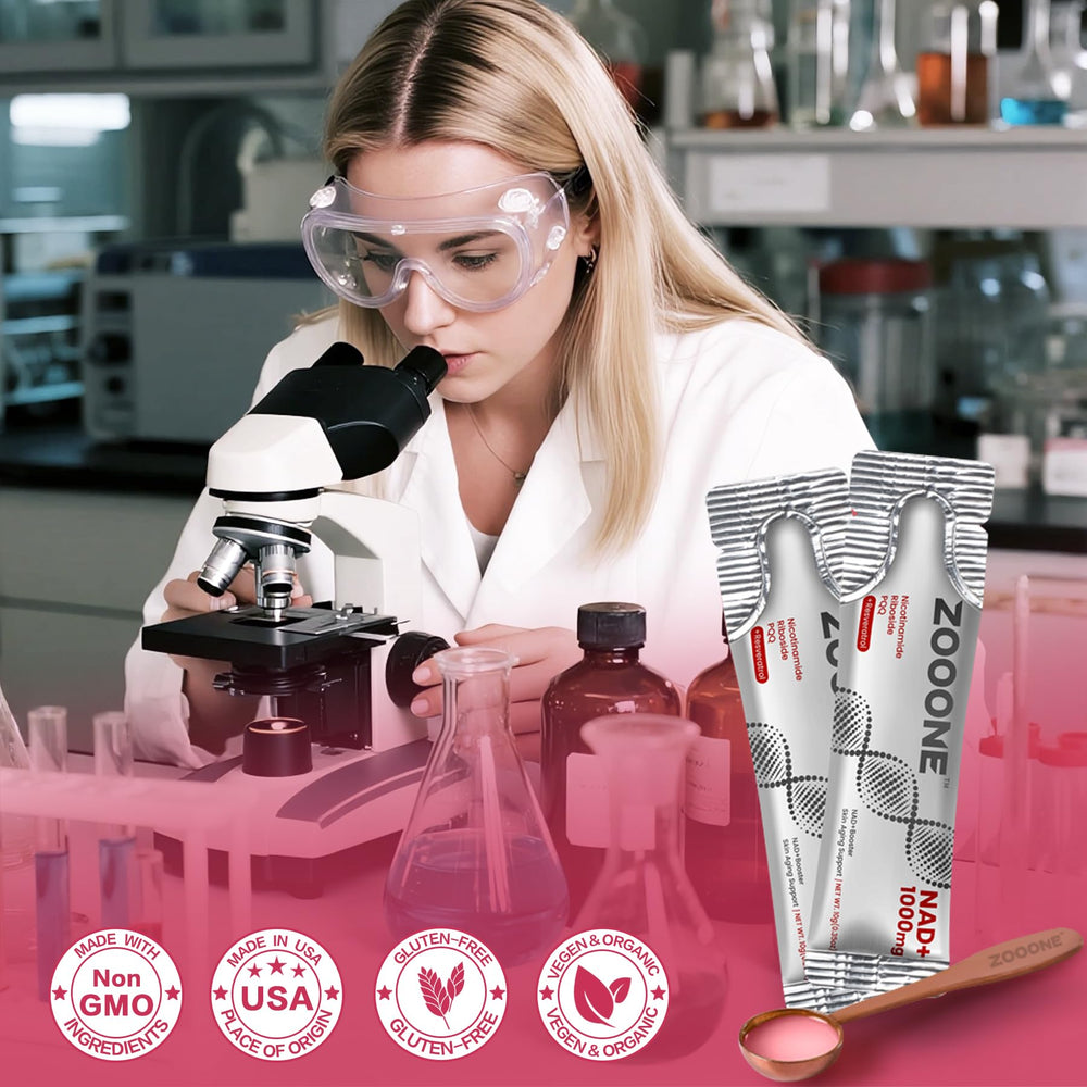 Zooone NAD+ ingredients like NR resveratrol and PQQ on label