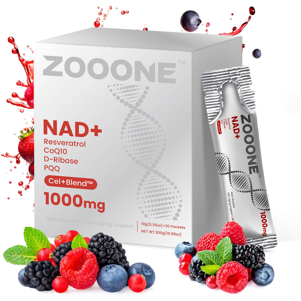 Zooone NAD+ 1000mg liquid packets are non-GMO and gluten-free.