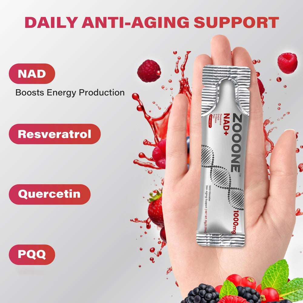 Zooone NAD+ 1000mg liquid packet after a workout supports quick refresh.