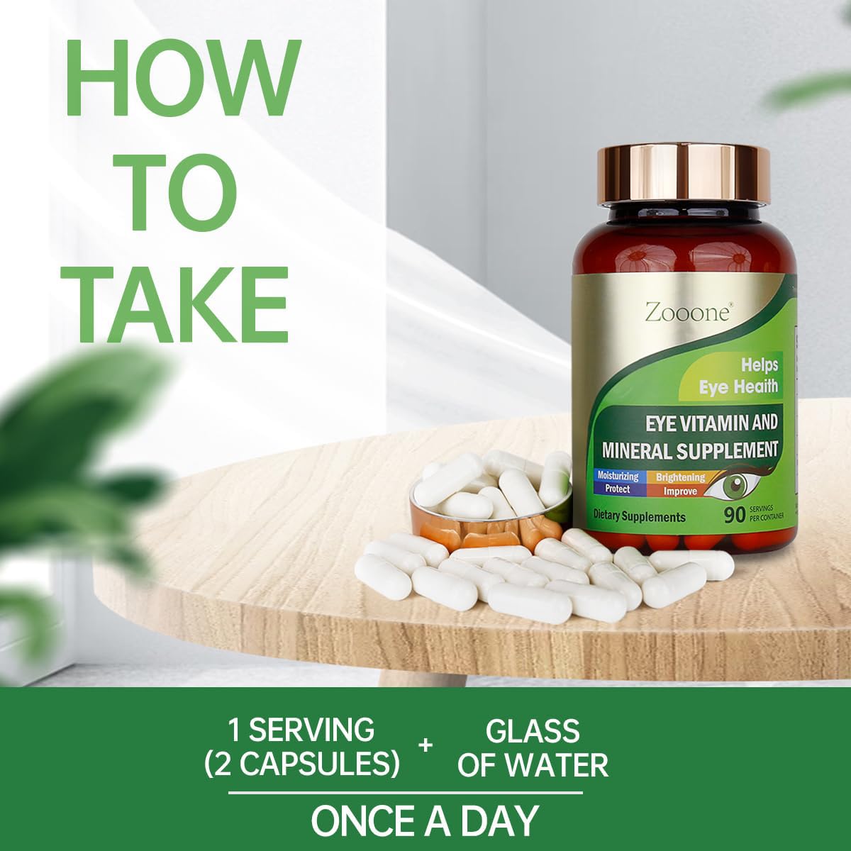 Zooone packaging and 90 tablets representing a long-term eye support routine.