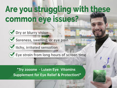 Zooone zinc and vitamins panel highlights nutrients for macular health and resilience.