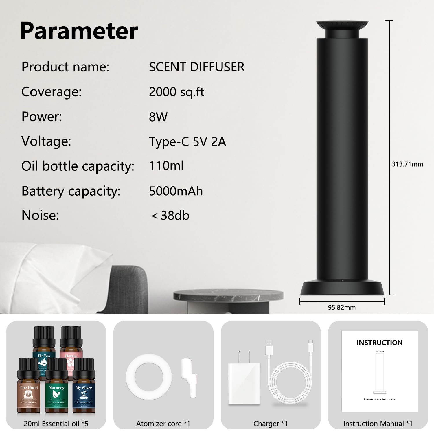 ZORALM cold-air diffusion distributes fragrance evenly across spaces.