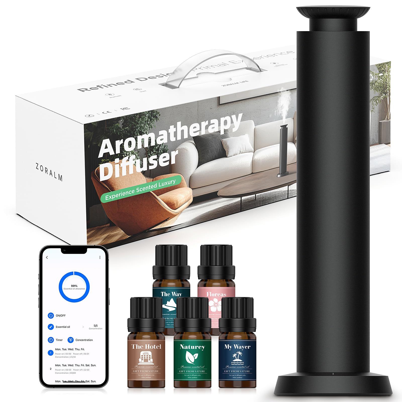 ZORALM wireless diffuser unit for large rooms with cordless scenting.
