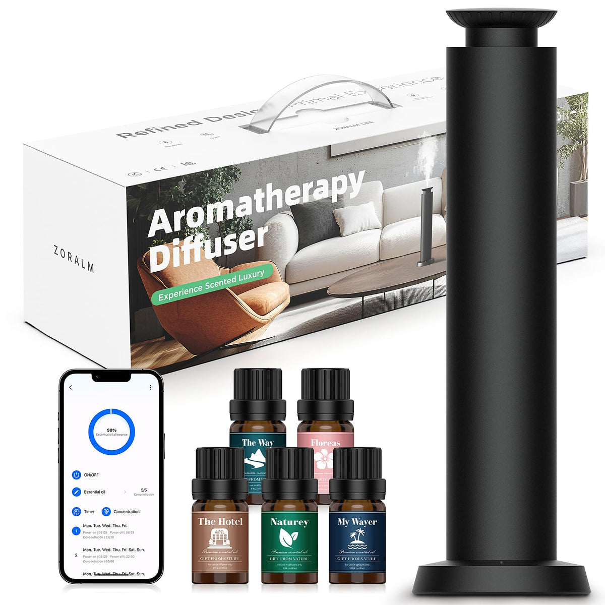 ZORALM wireless diffuser unit for large rooms with cordless scenting.