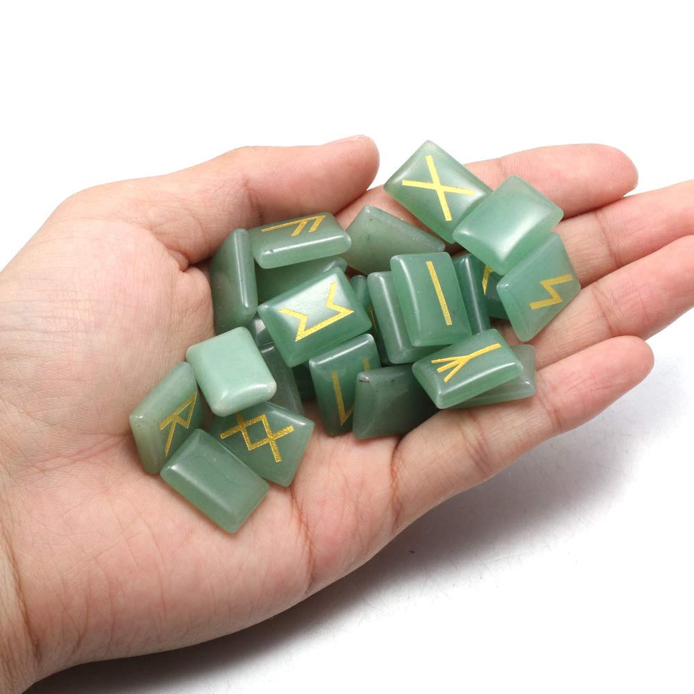 Zotoone meditation-friendly runes in green aventurine to aid calm focus
