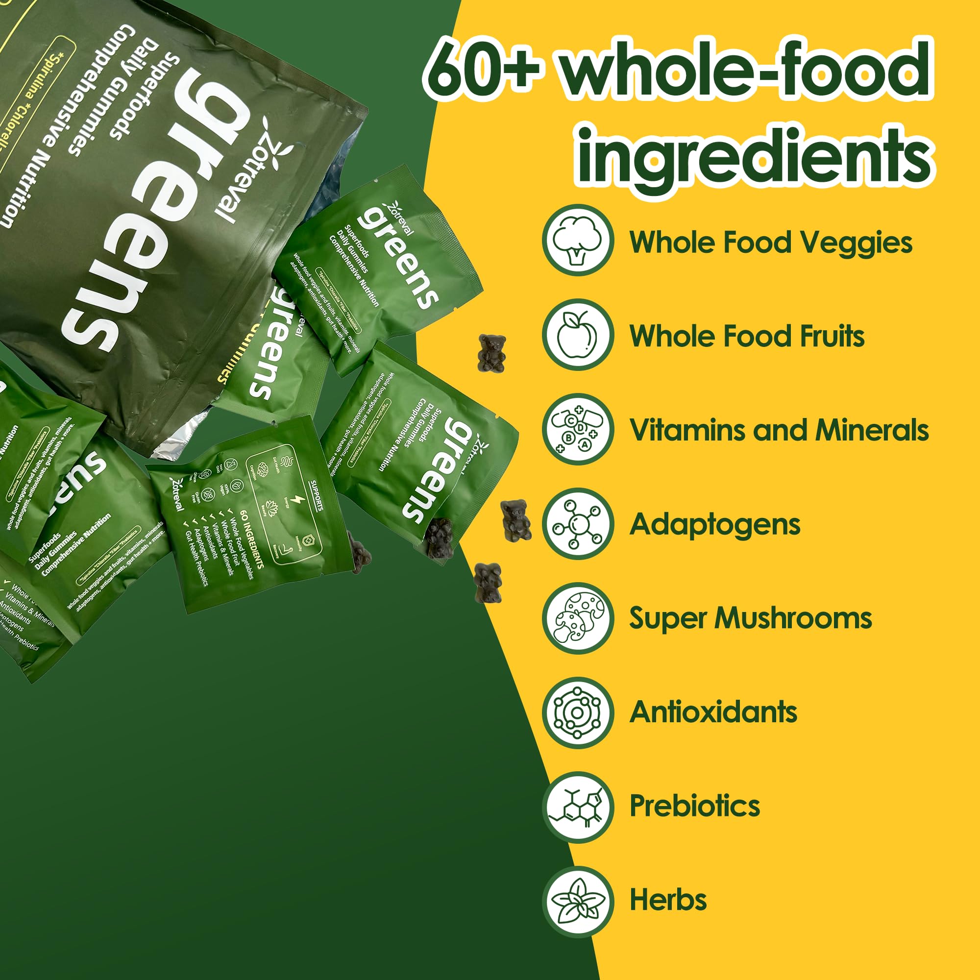 Zotreval Daily Greens nutrition label highlights vitamins and minerals