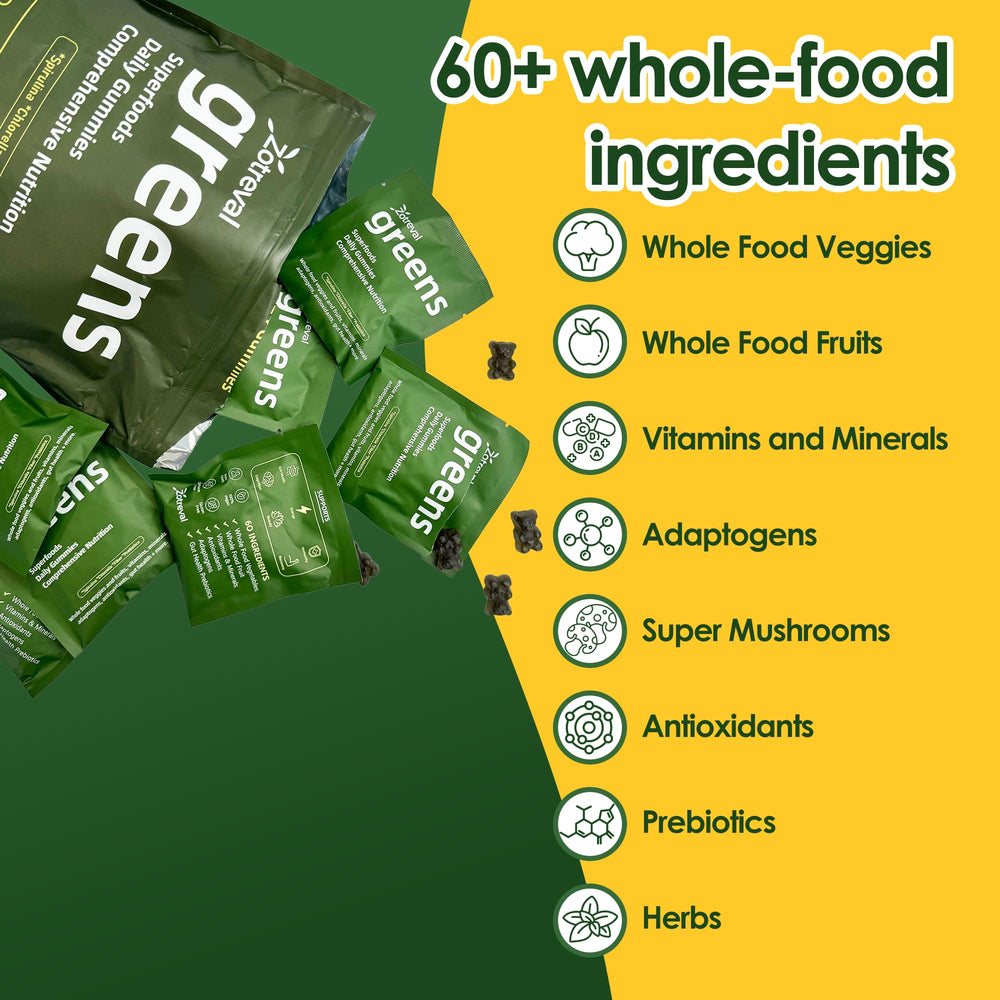 Zotreval Daily Greens nutrition label highlights vitamins and minerals
