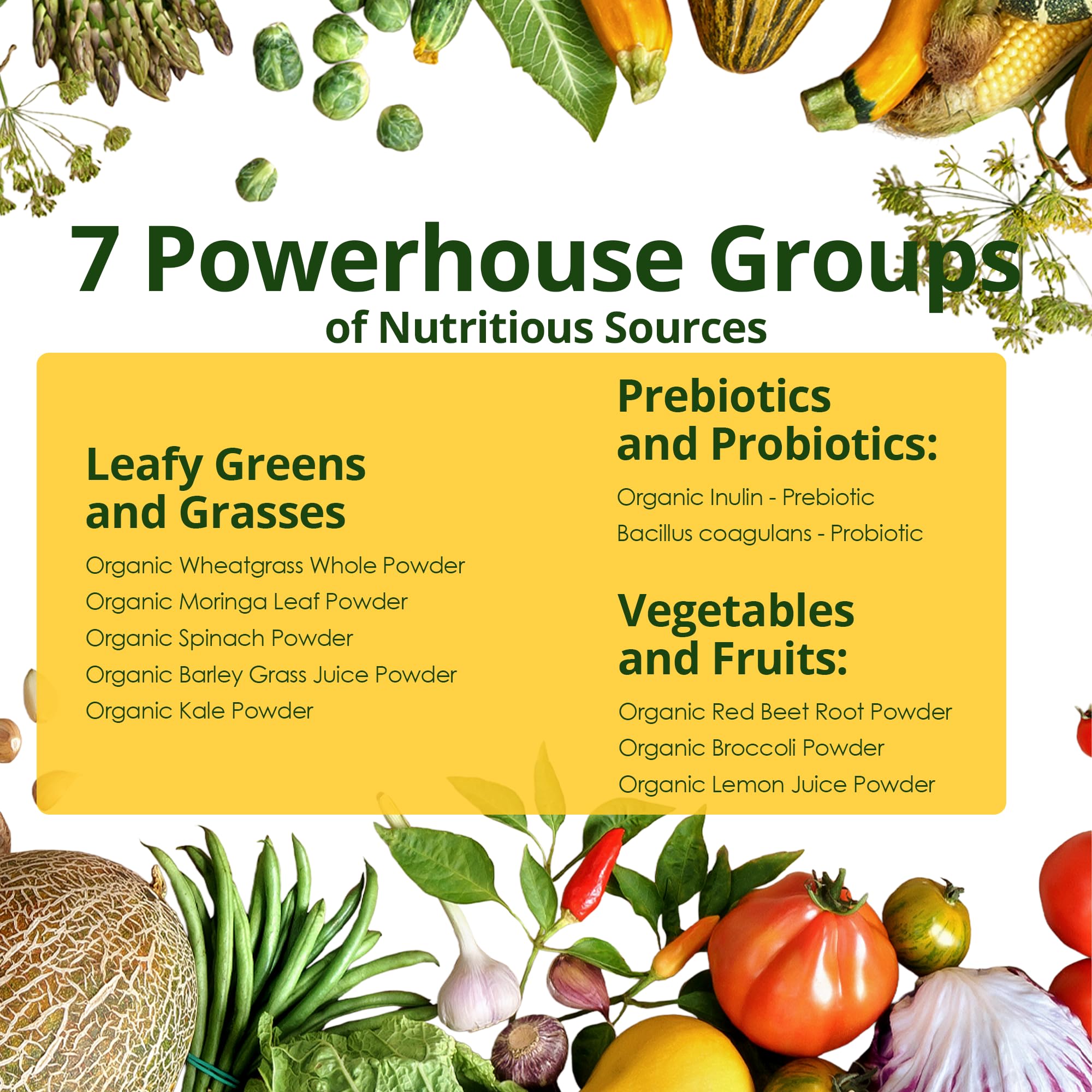 Nutrition panel detail showing whole-food ingredients and minerals in Zotreval Daily Greens
